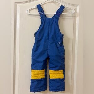 Vintage 70s 80s London Fog Kids Overalls Snow Suit in Blue and Yellow, Size 2t
